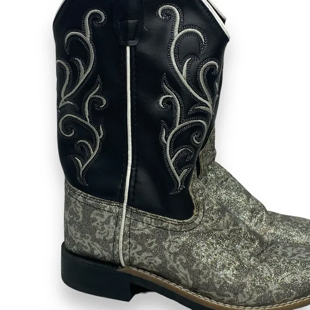 Old West Cowgirl Boots Silver Glitter Size 3 D